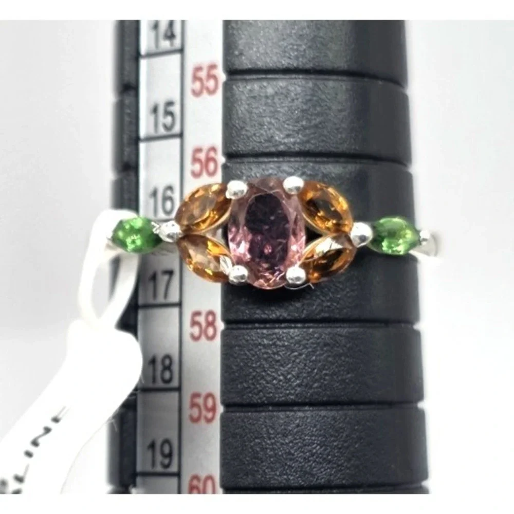 Tourmaline Gemstone Ring Size 8 Sterling Silver Handmade Flowers Dainty‎ NWT